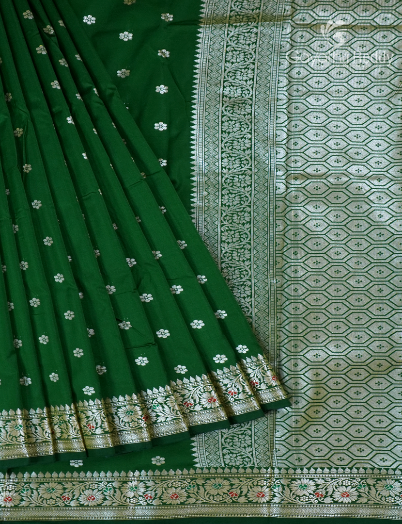 Semi Banaras Katan Silk Saree in Deep Green