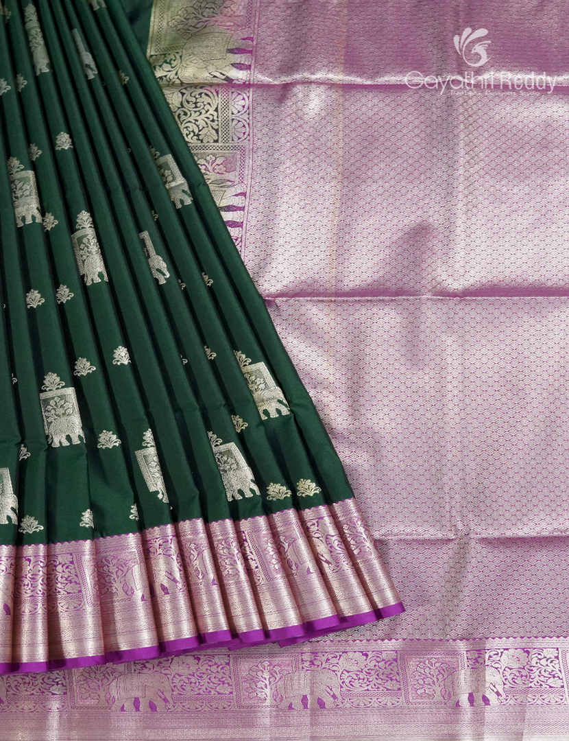 Soft Silk Saree in Deep Green and Deep Magenta