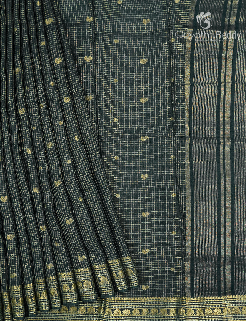 Semi Mysore Crepe Saree in Bottle Green