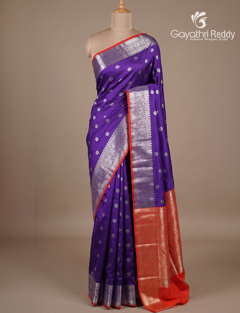 Semi Banaras Katan Silk Saree in Purple and Red