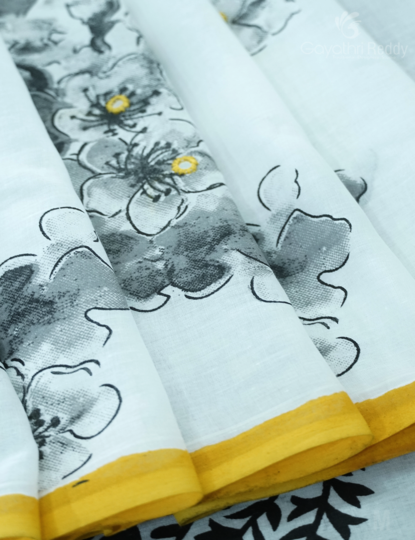 MULMUL COTTON SAREE WITH PRINT AND HANDWORK-MC1940