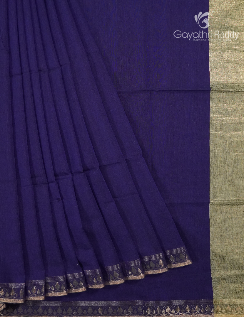 Jamdani Cotton Saree in Deep Ink Blue