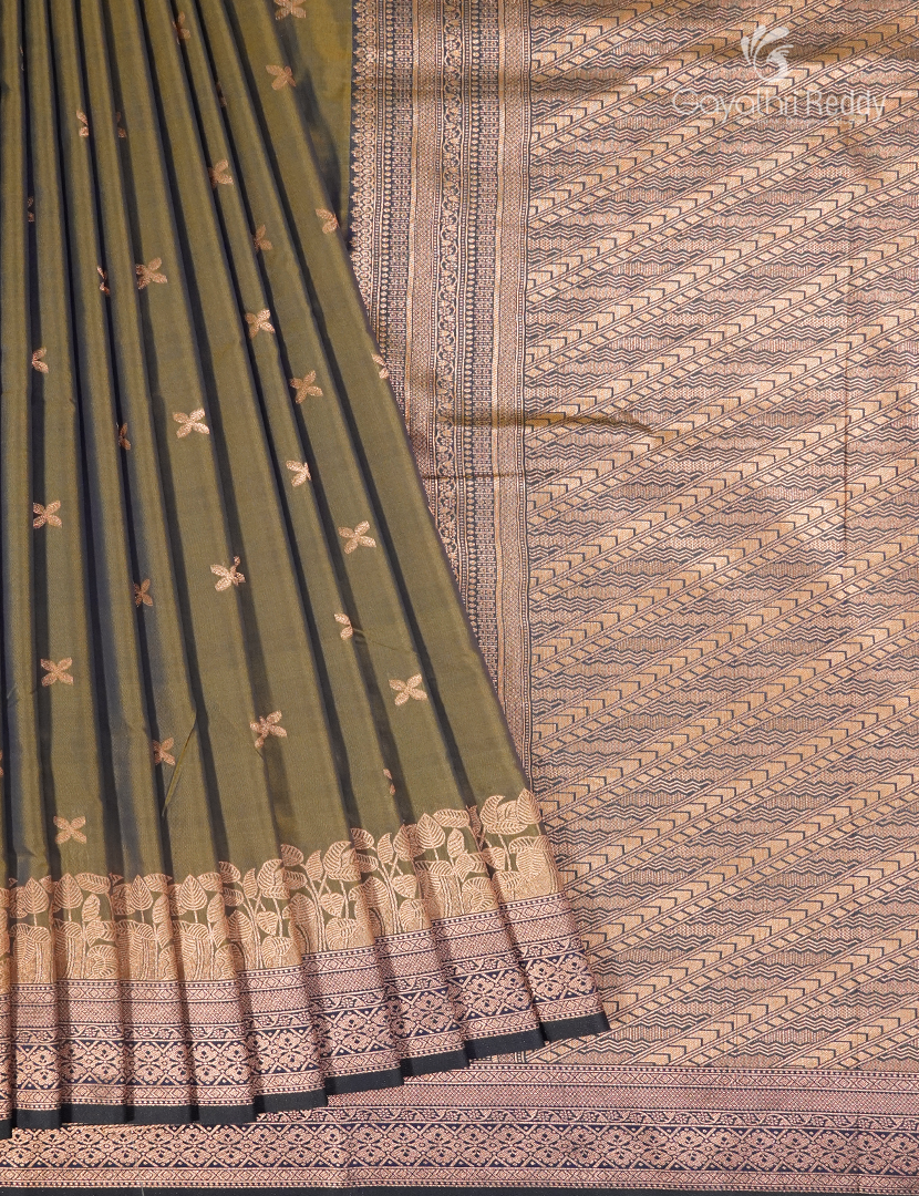 Semi Kanchipuram Art Silk Saree in Olive Green