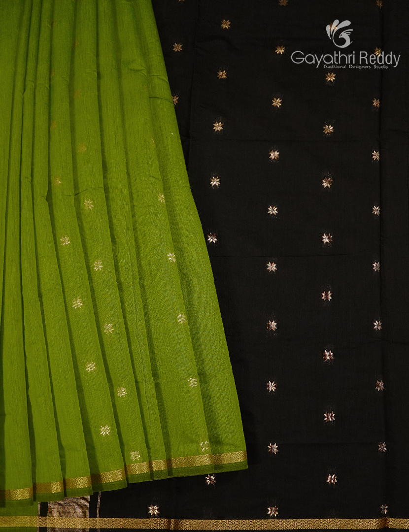 Sico Saree in Parrot Green and Black