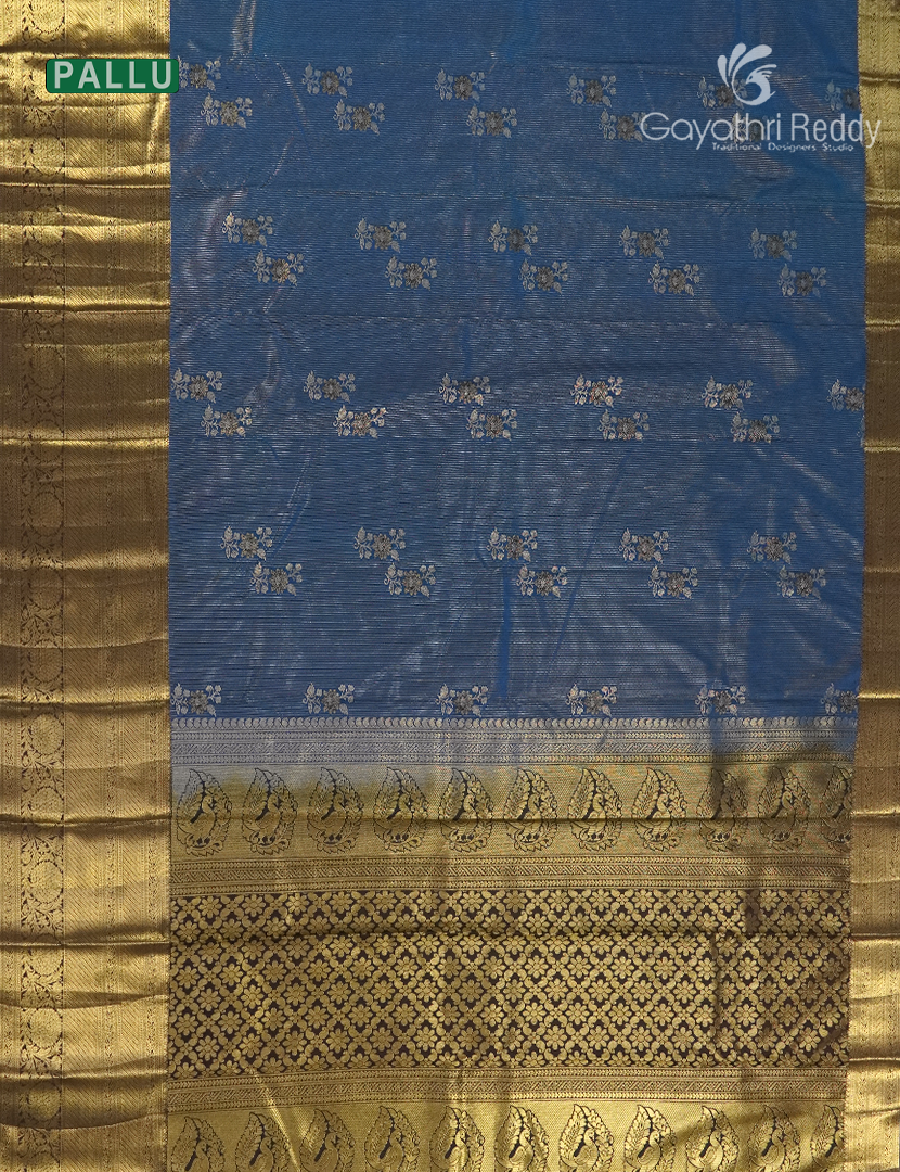 Semi Kanchipuram Silk Saree in Deep Peacock Blue and Black