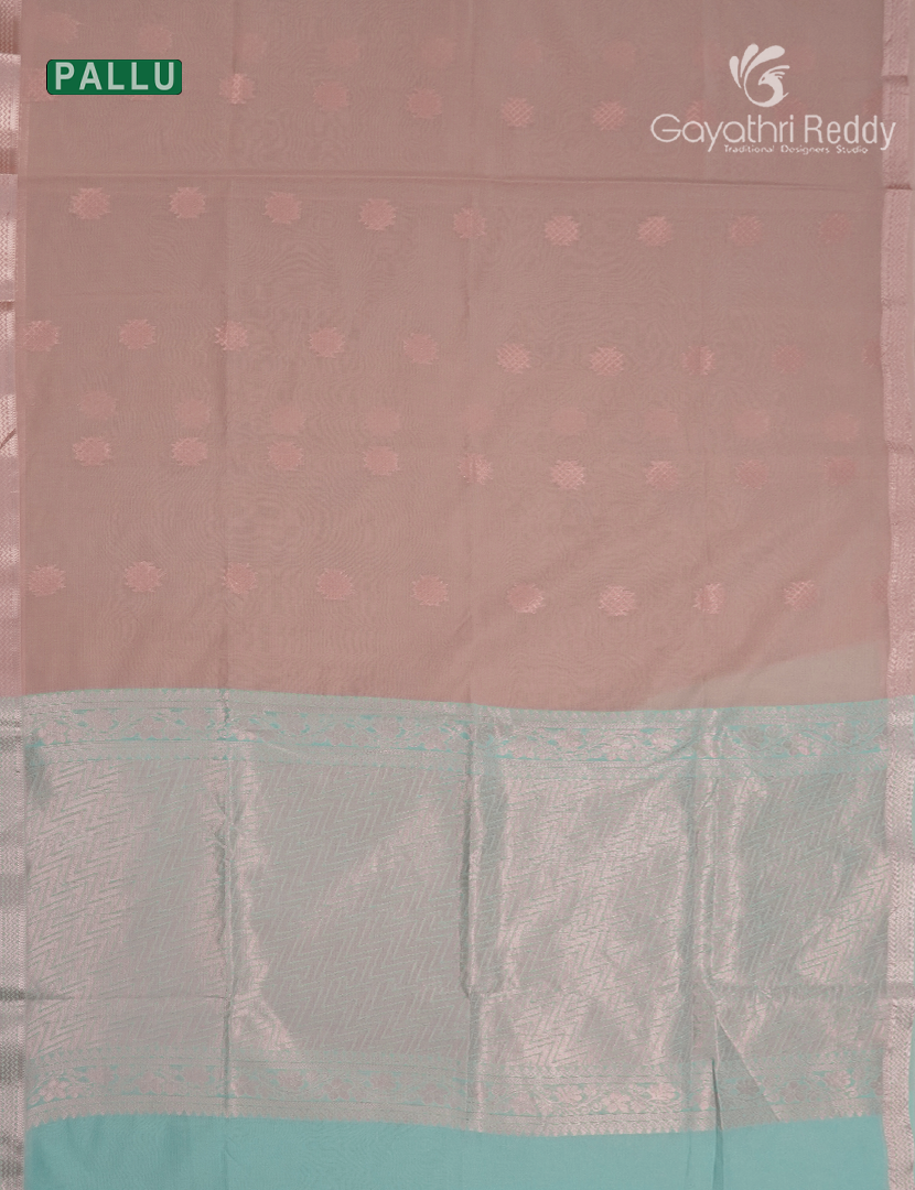 Kanchipuram Sico Saree in Pastel Chikoo and Teal Blue