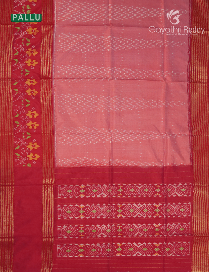 Pure Ikat Silk Saree in Baby Pink and Rani Pink