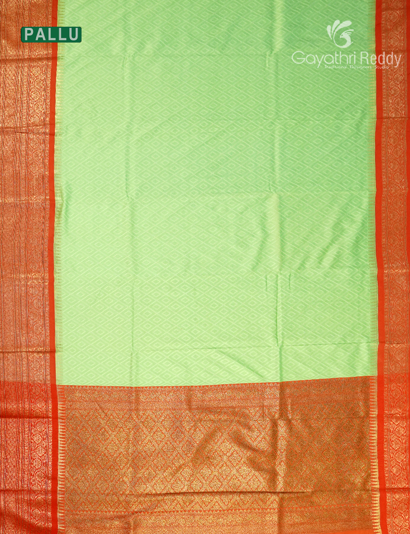 Semi Katan Silk Saree in Apple Green and Red