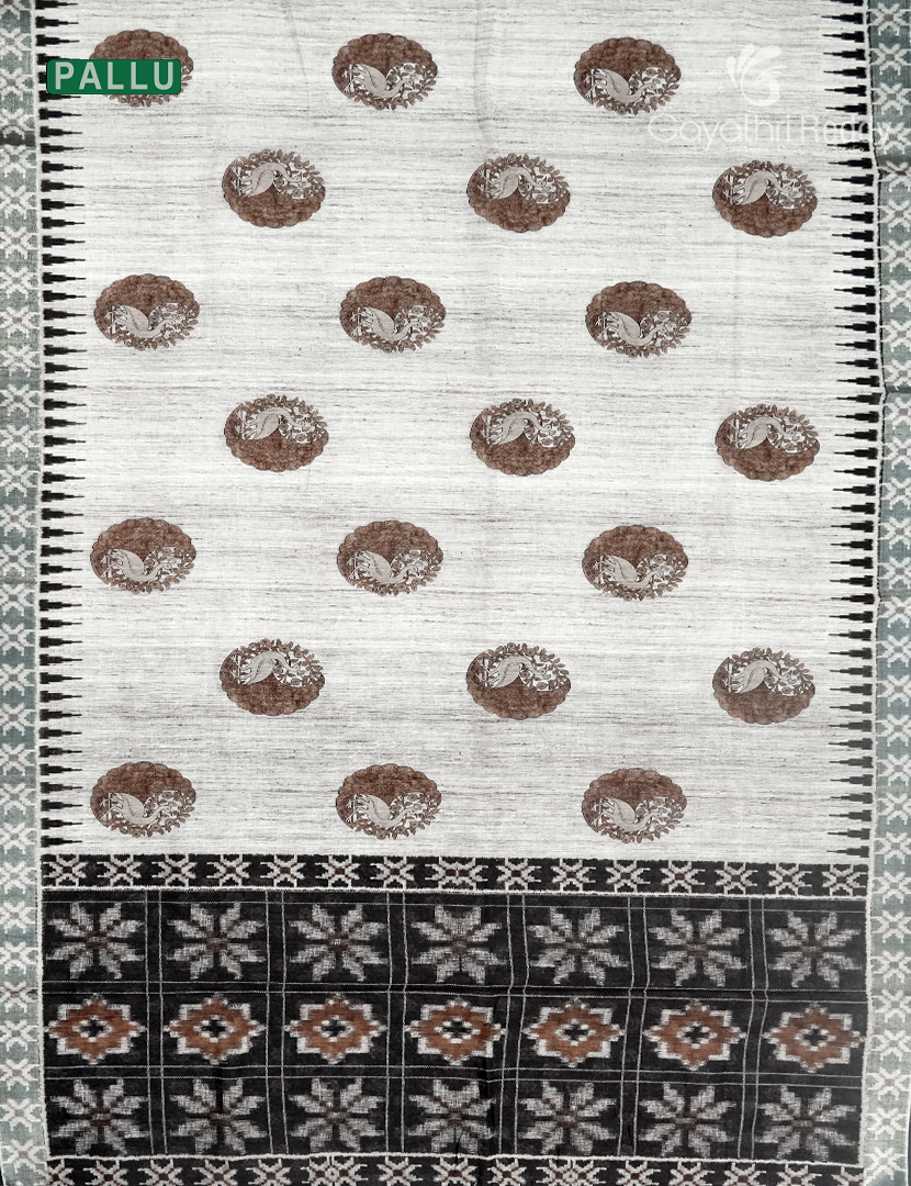 Linen Silk Saree in Cream and Black