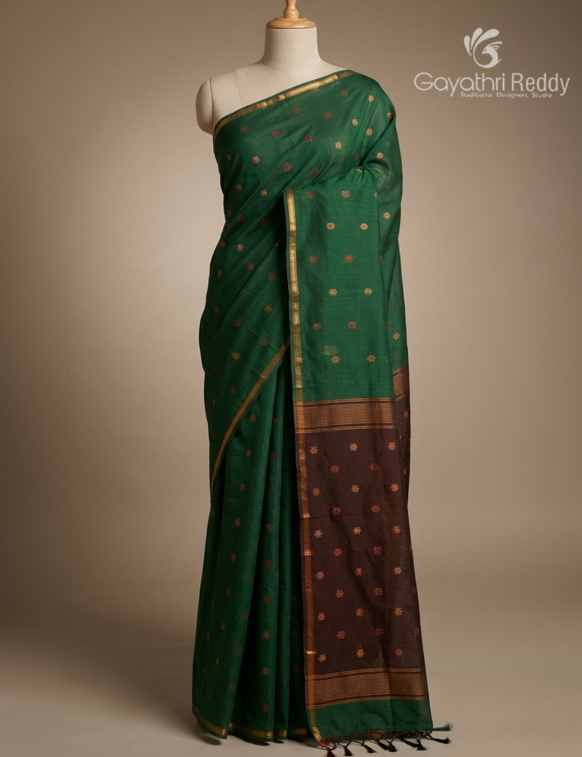 Kanchipuram Sico Saree in Green and Brown