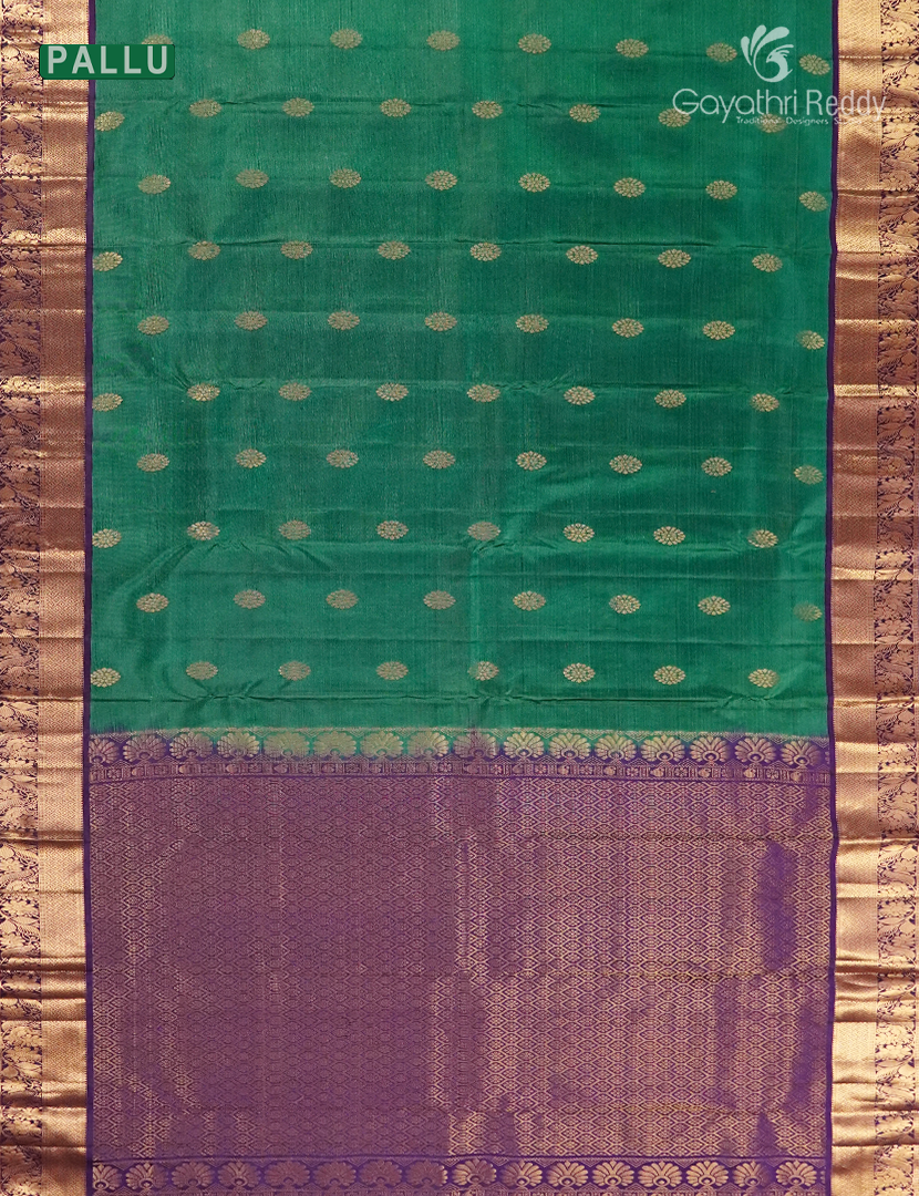Pure Kanchipuram Silk Saree in Deep Peacock Green and Deep Violet