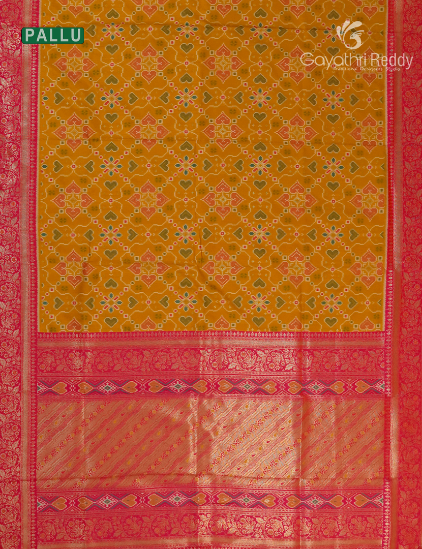 Semi Kanchipuram Art Silk Saree in Deep Mustard and Rani Pink