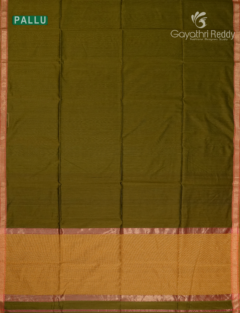 Pure Chanderi Sico Saree in Mehendi Green and Brown