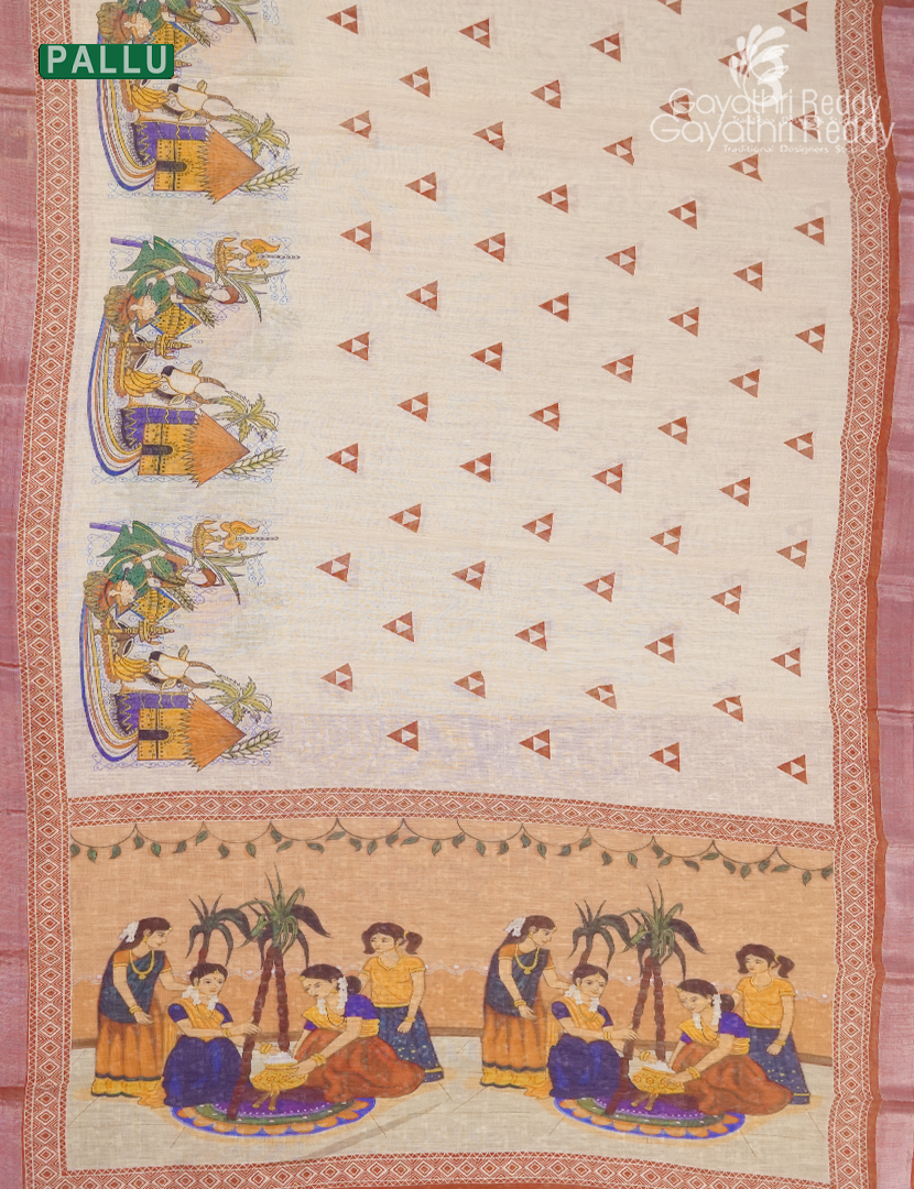 Pure Linen Saree in Peach
