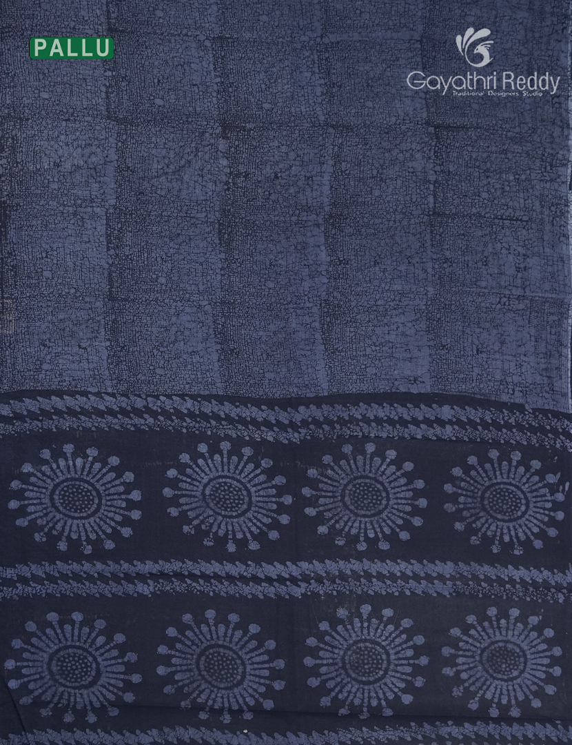 Cotton Batik Print Saree in Deep Blue and Indigo Blue