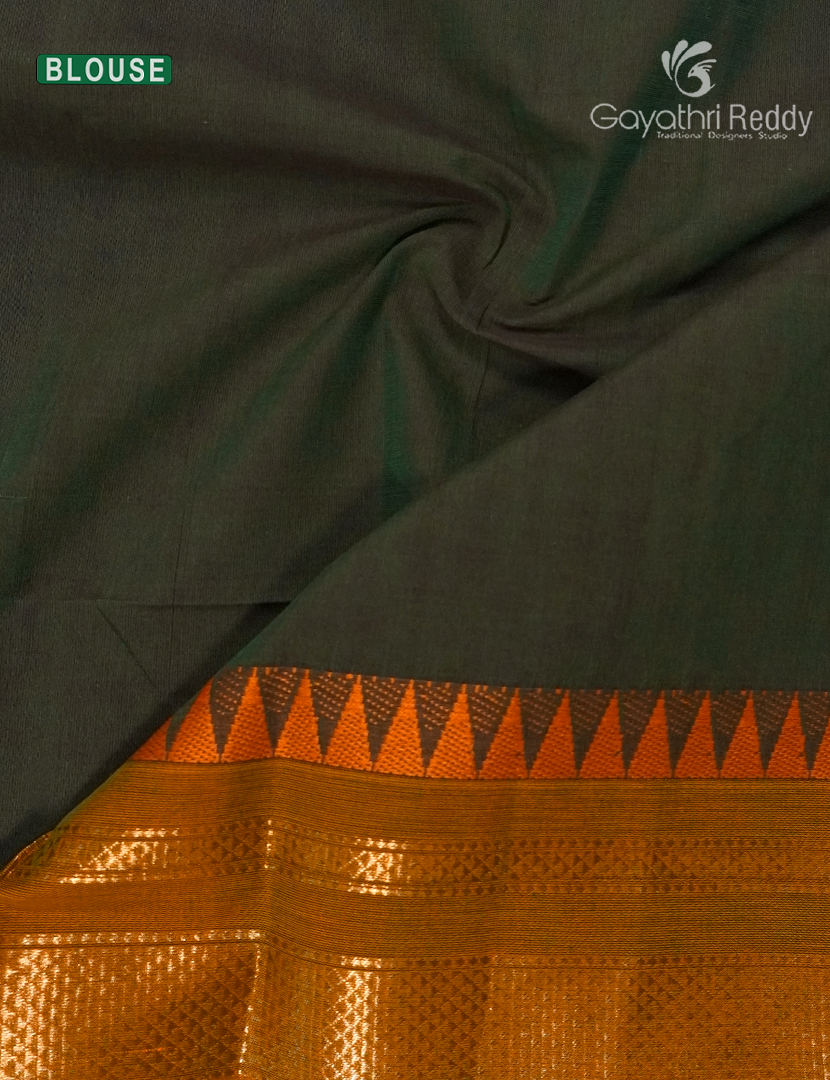 Pure Handloom Cotton Saree in Deep Olive Green
