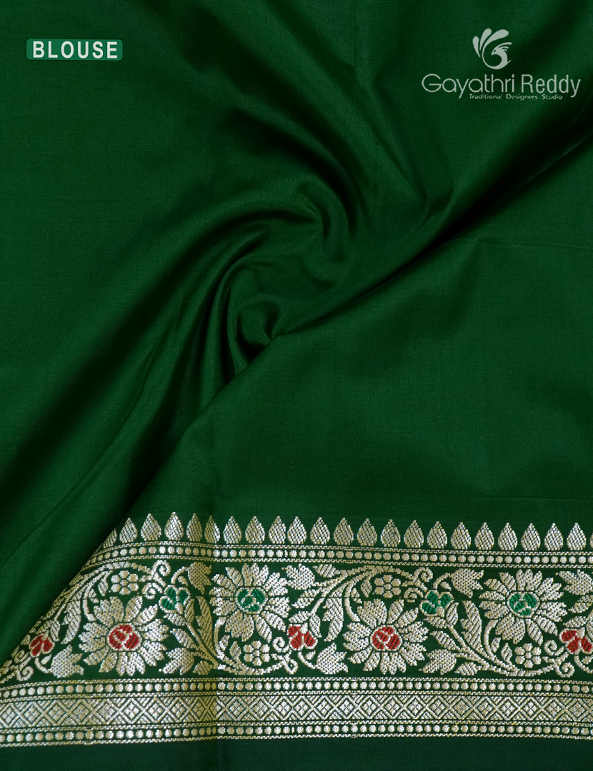 Semi Banaras Katan Silk Saree in Deep Green
