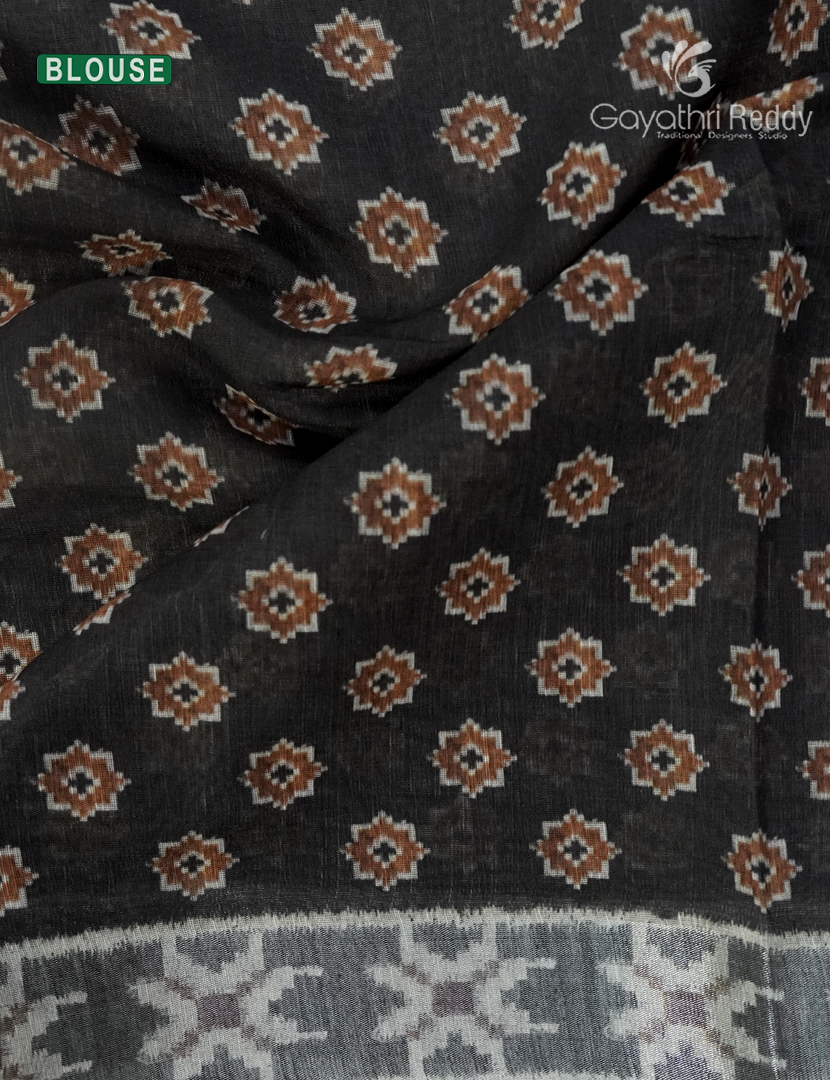 Linen Silk Saree in Cream and Black