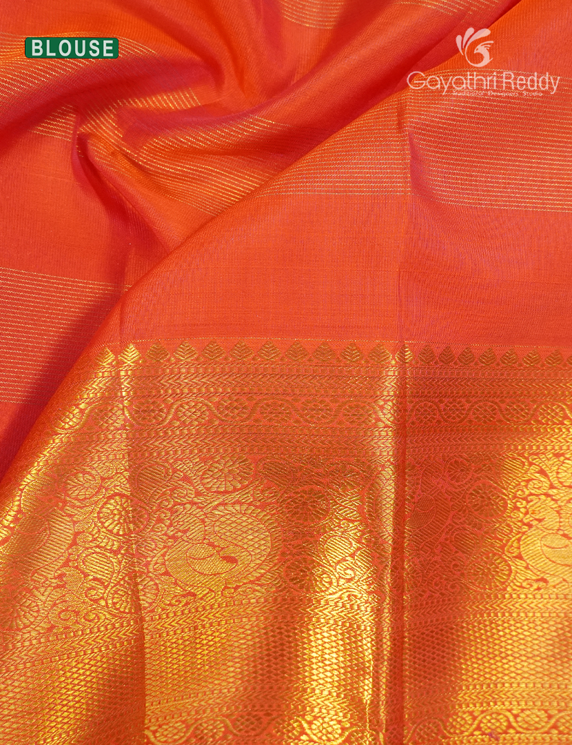 Pure Kanchipuram Silk Vintage Saree in Pastel pink and Orange