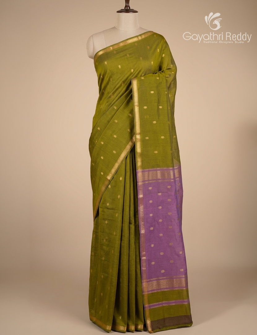 Kanchipuram Sico Saree in Mehendi Green and Lilac