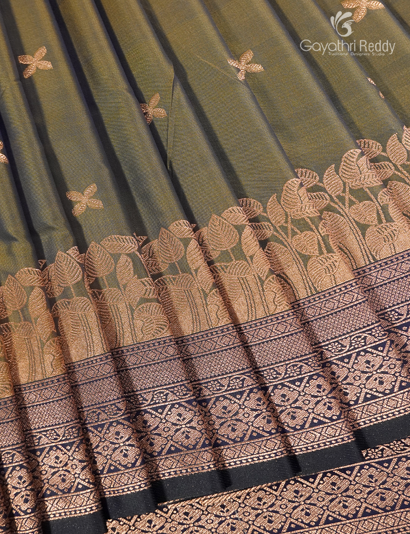 Semi Kanchipuram Art Silk Saree in Olive Green