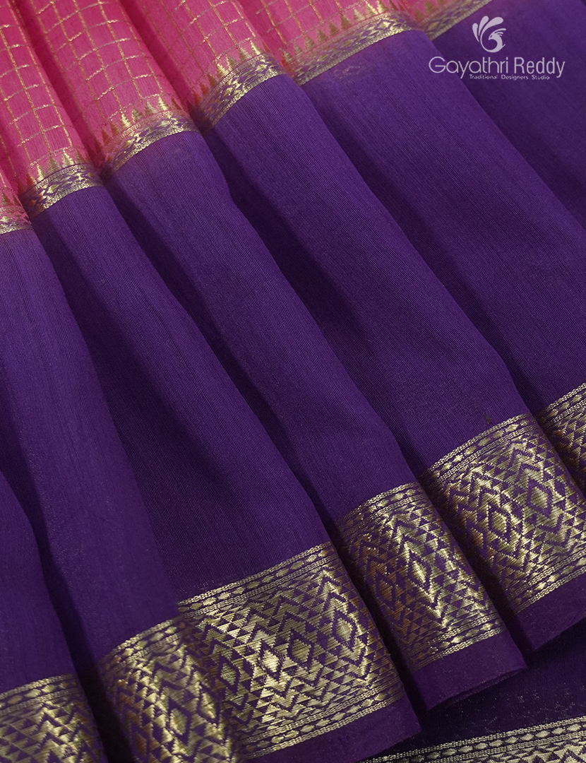 Semi Mysore Crepe Saree in Rose Pink and Deep Violet