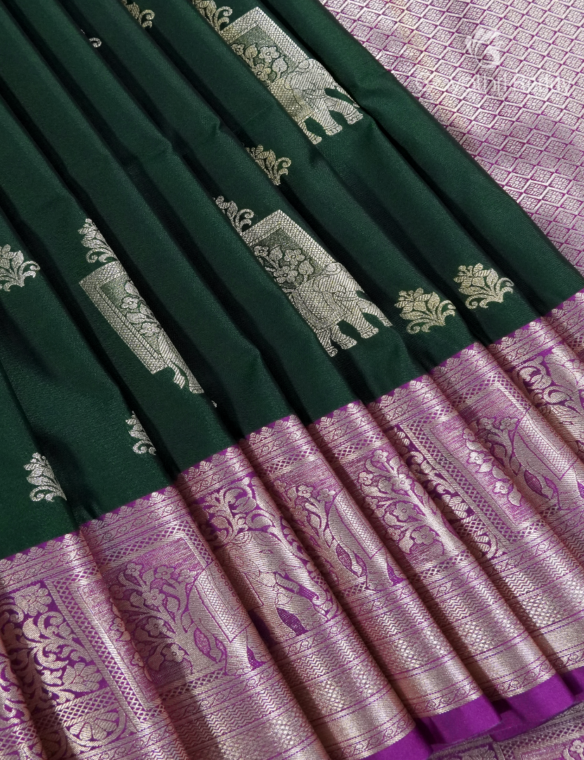 Soft Silk Saree in Deep Green and Deep Magenta