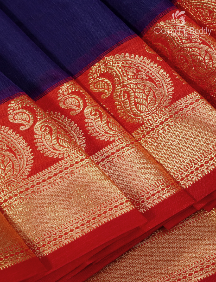 Pure Kanchi Sico Saree in Navy Blue and Red