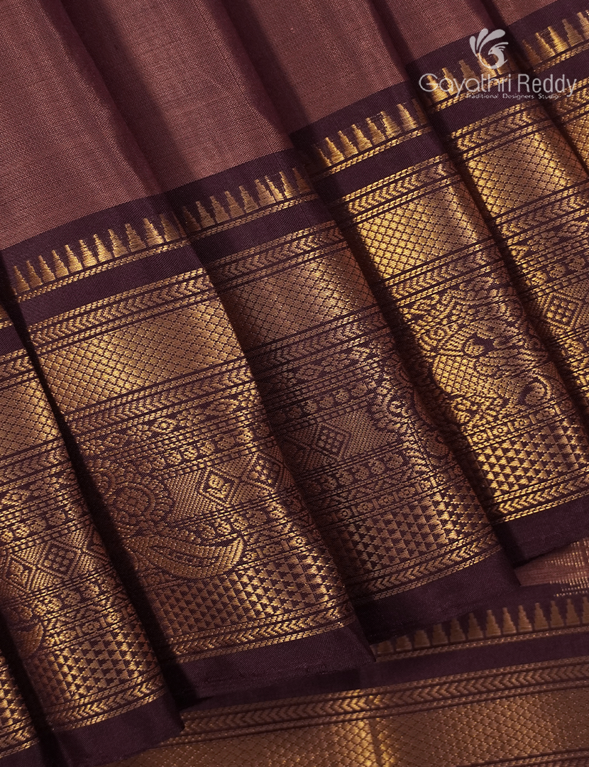Pure Kanchipuram Soft Silk Saree in Chikoo and Brown