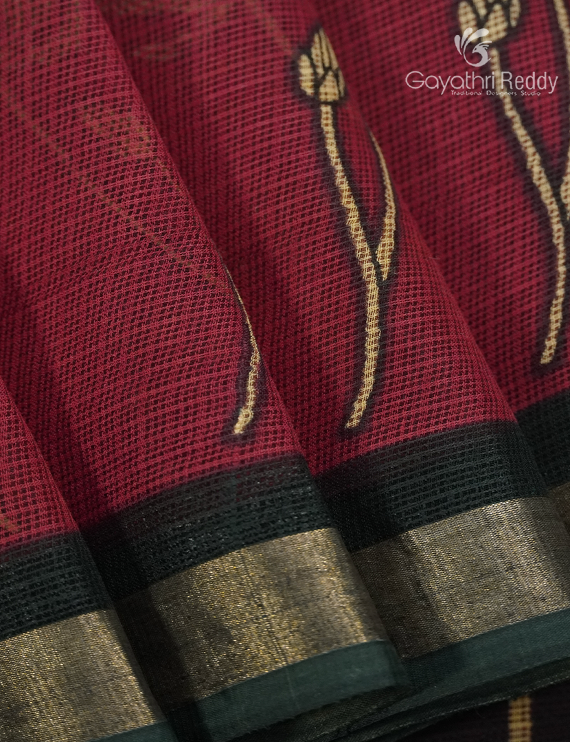 Premium Quality Cotton Kota Saree in Beige and Deep Pink