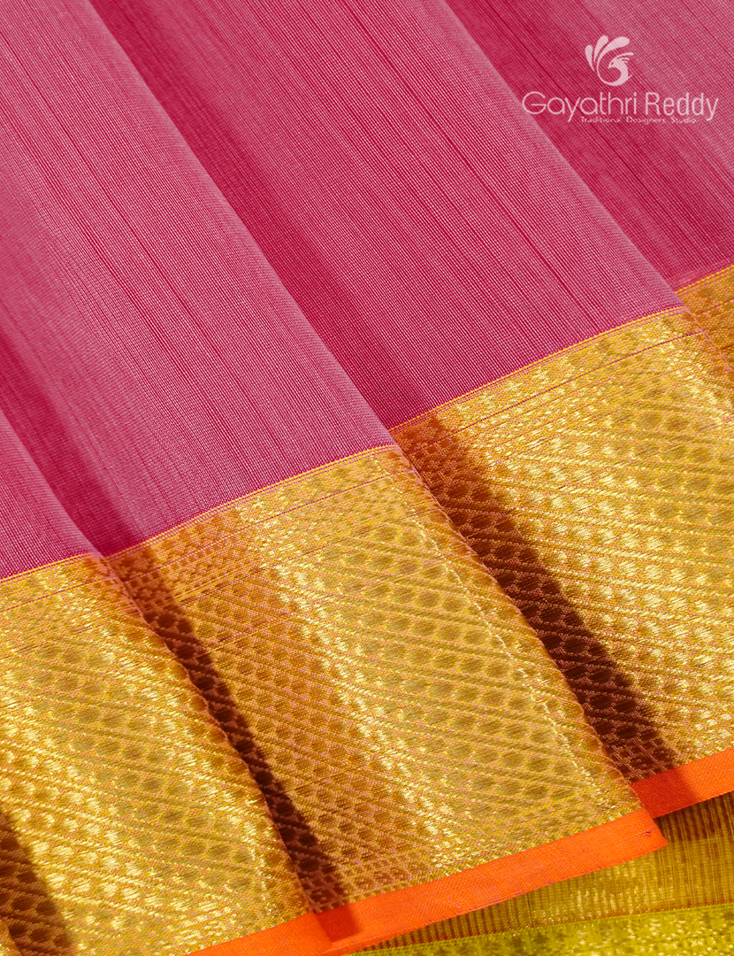 Pure Chanderi Sico Saree in Baby Pink and Sunshine Yellow