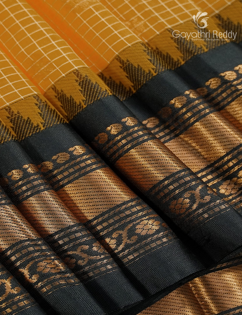 Pure Gadwal Cotton Saree in Yellow and Black