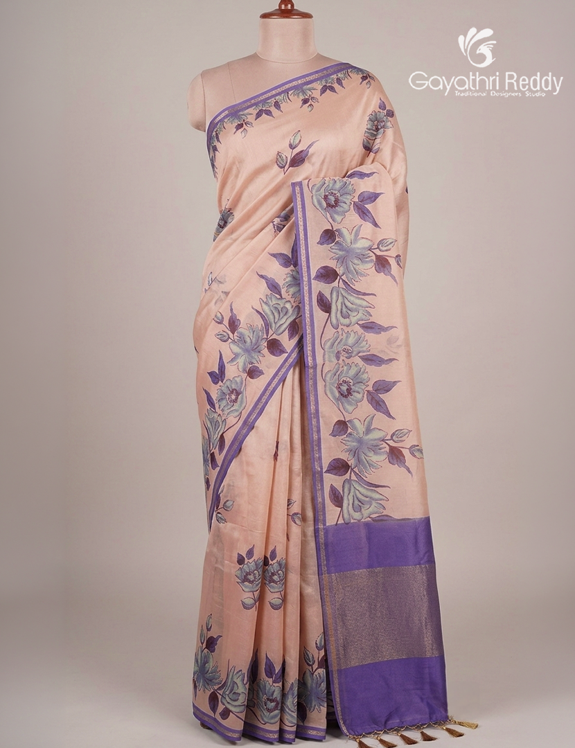 Pure Maheshwari Silk Saree in Baby Peach