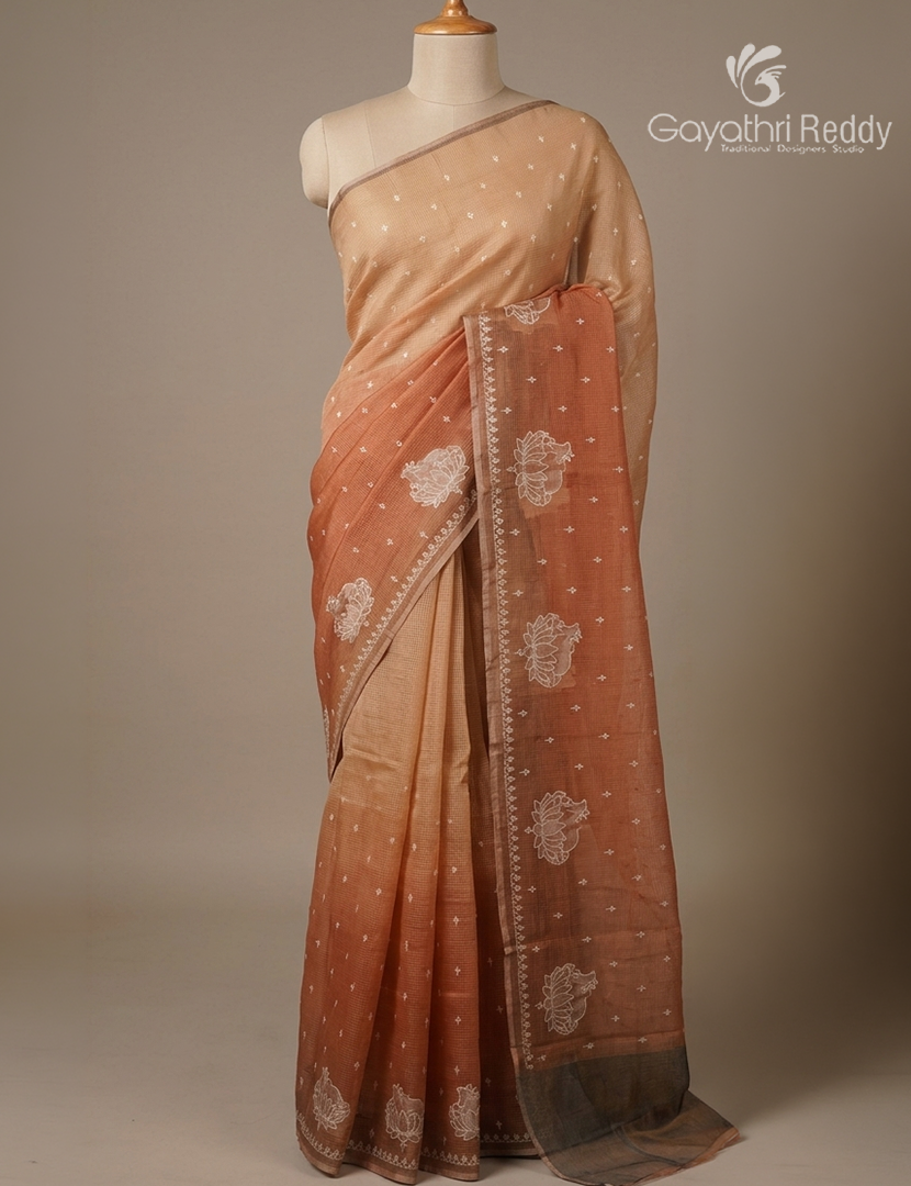 Silk Kota Saree in Light Mustard and Orange