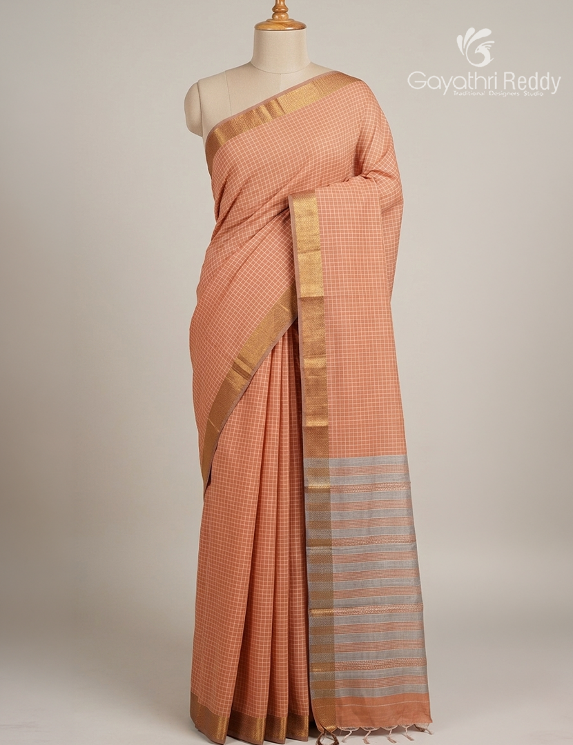 Pure Kanchi Cotton Saree in Orange