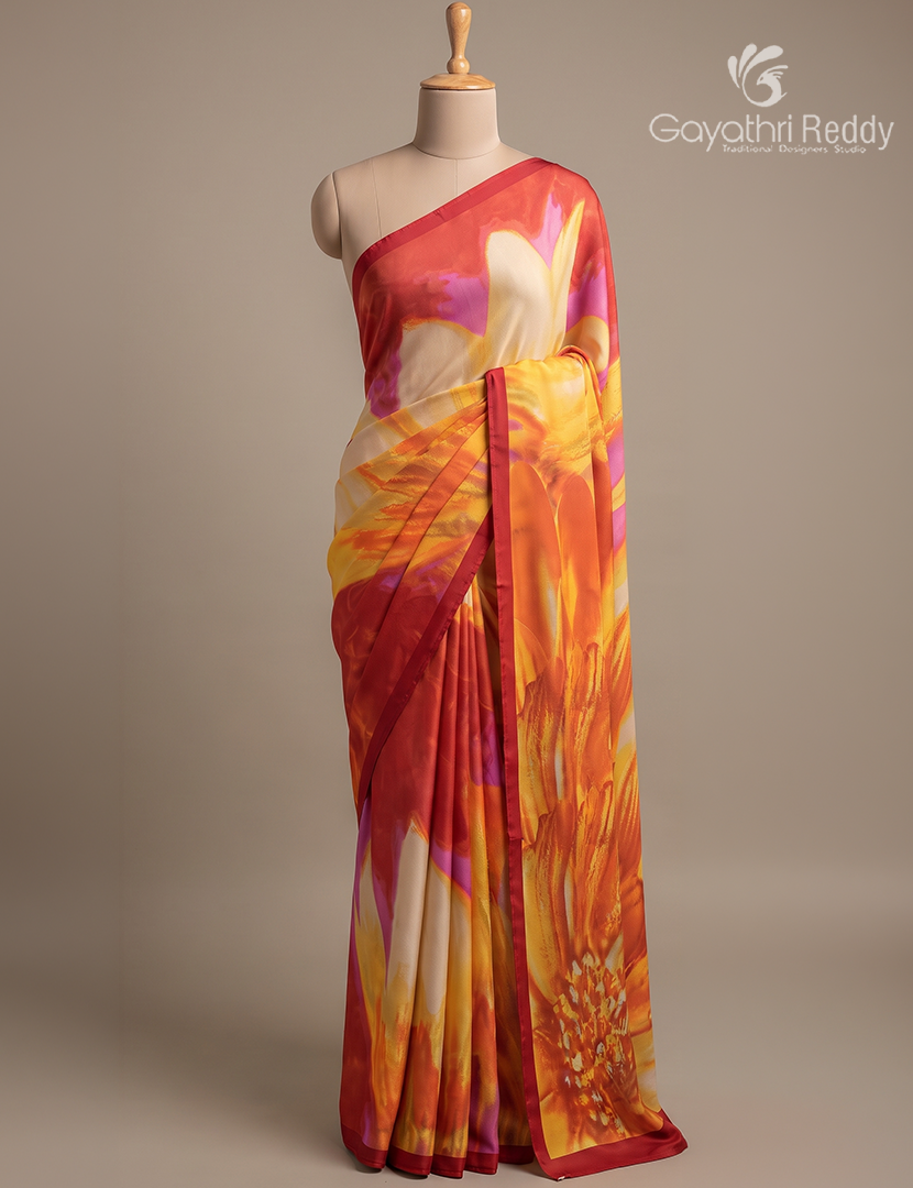 Pure Crepe Silk Saree in Light Apple Green and Deep Pink
