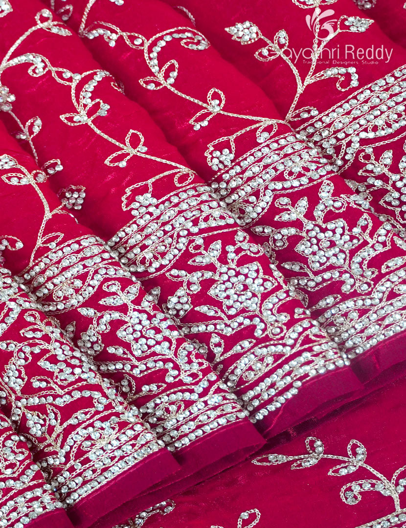 Tissue Organza Saree in Rani Pink