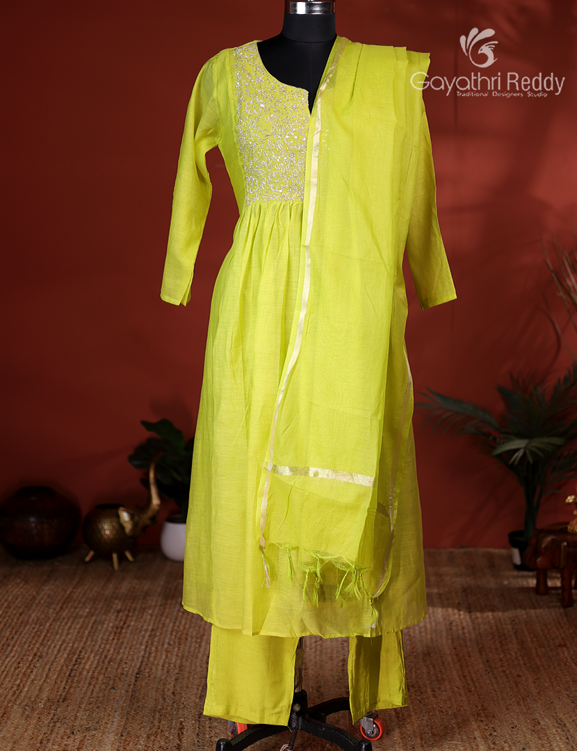 Readymade Dress Set in Lime Yellow