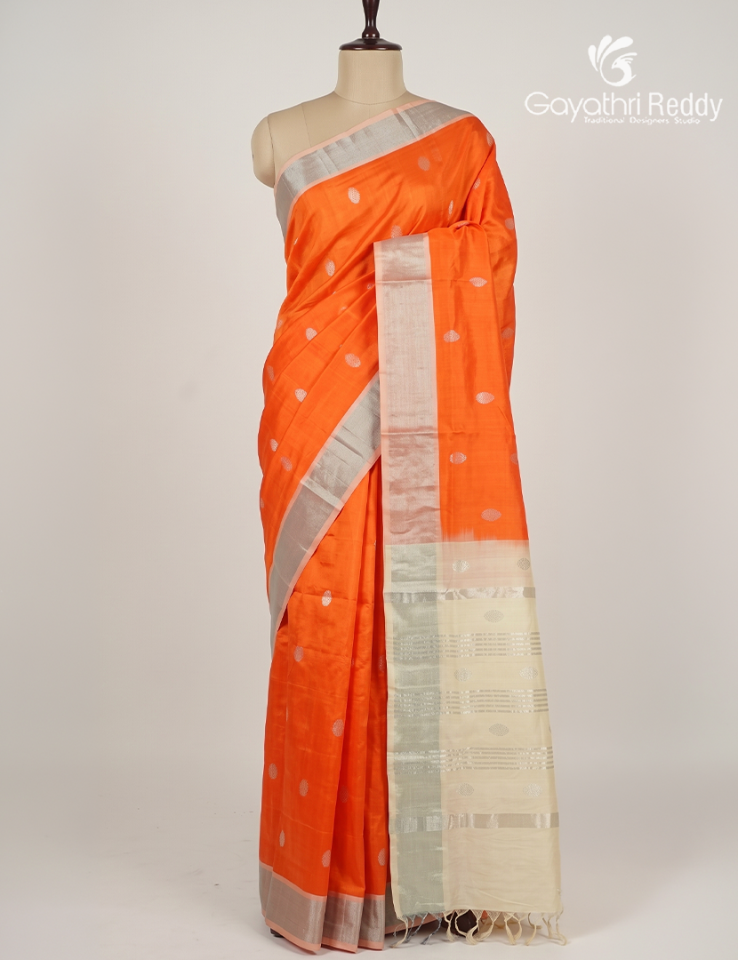 Pure Arani Sico Saree in Orange and Cream
