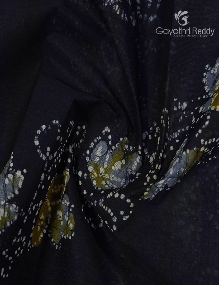 Cotton Batik Print Saree in Navy blue