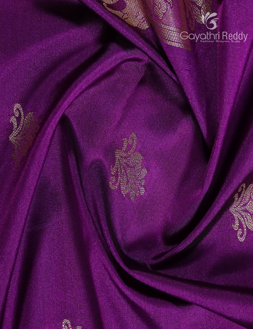 Soft Silk Saree in Deep Purple and Dry Mehendi