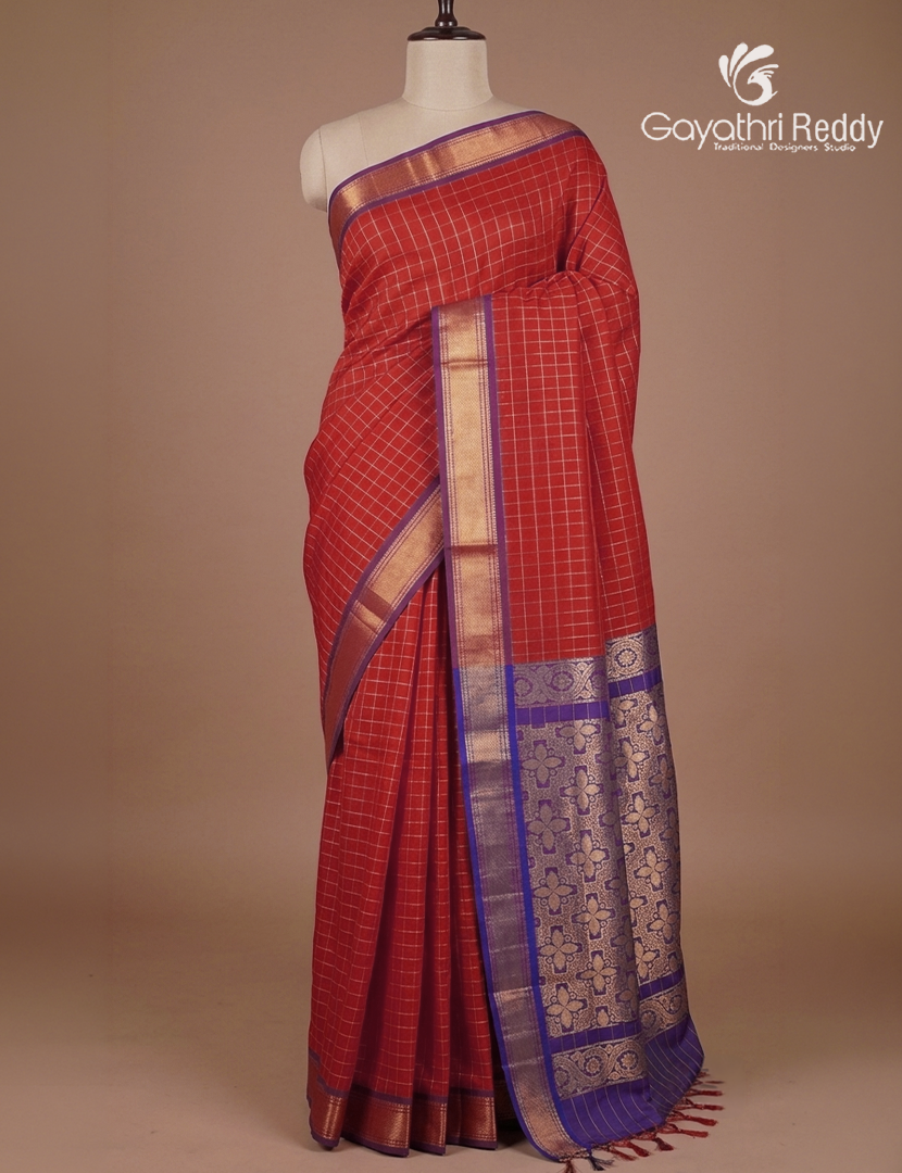 Kanchipuram Sico Saree in Red and Purple