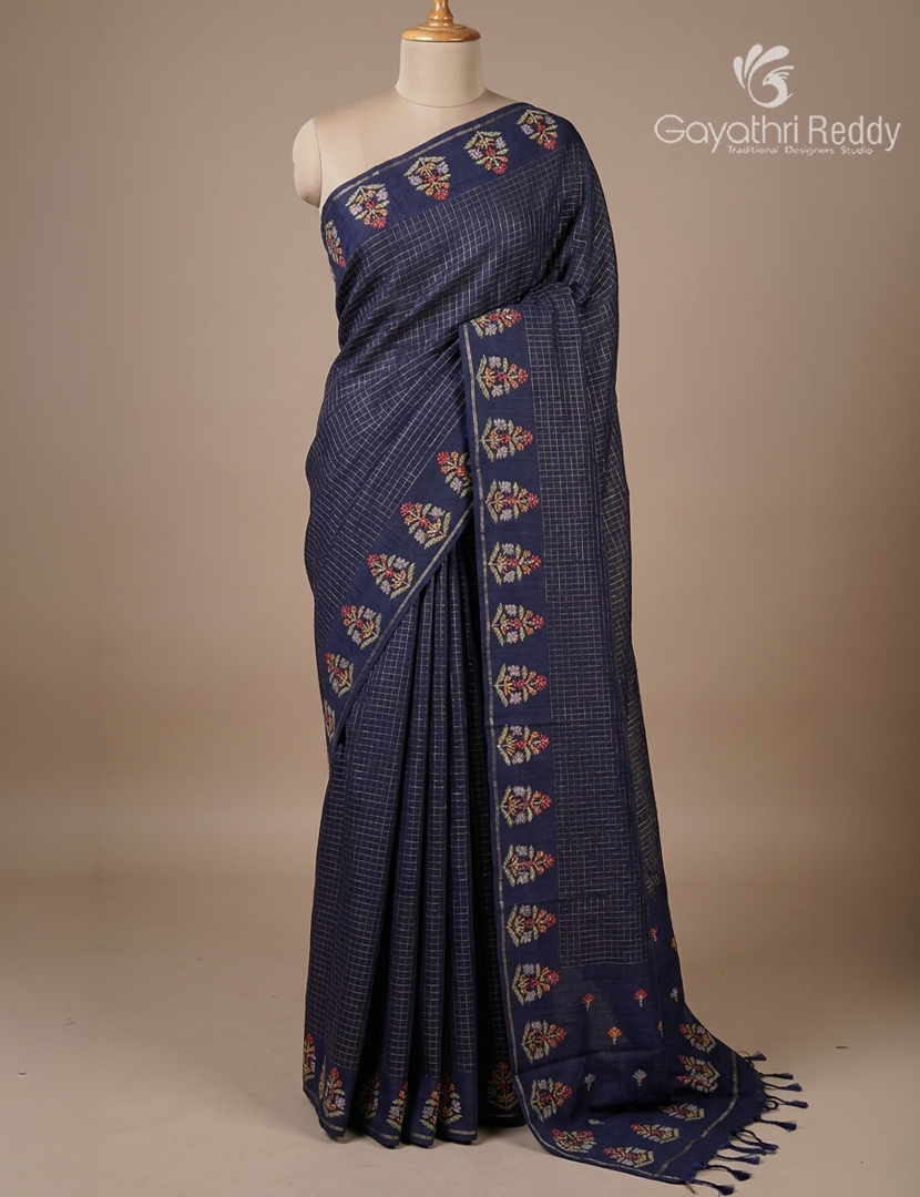 Semi Tussar Fancy Saree in Navy Blue