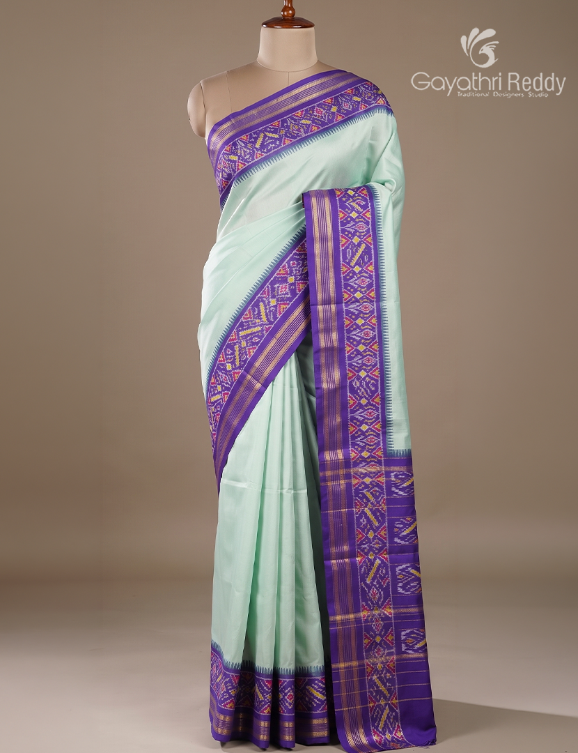 Pure Ikat Silk Saree in White and Violet
