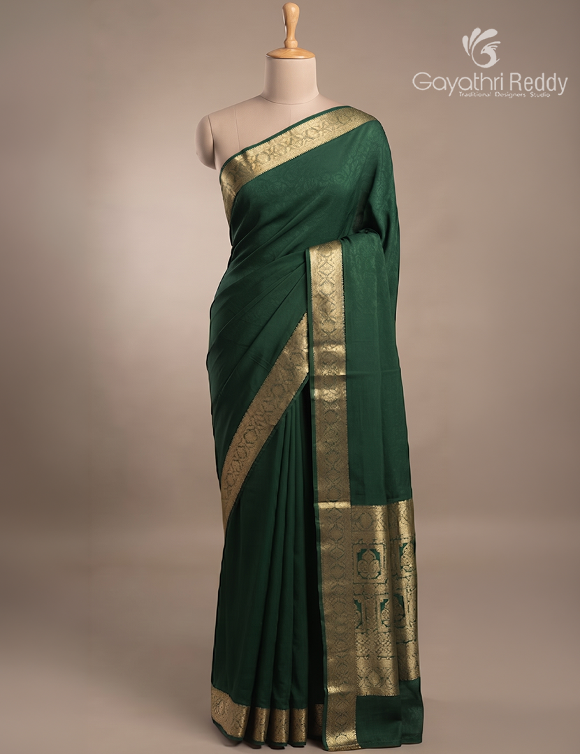 Semi Mysore Crepe Saree in Deep Green