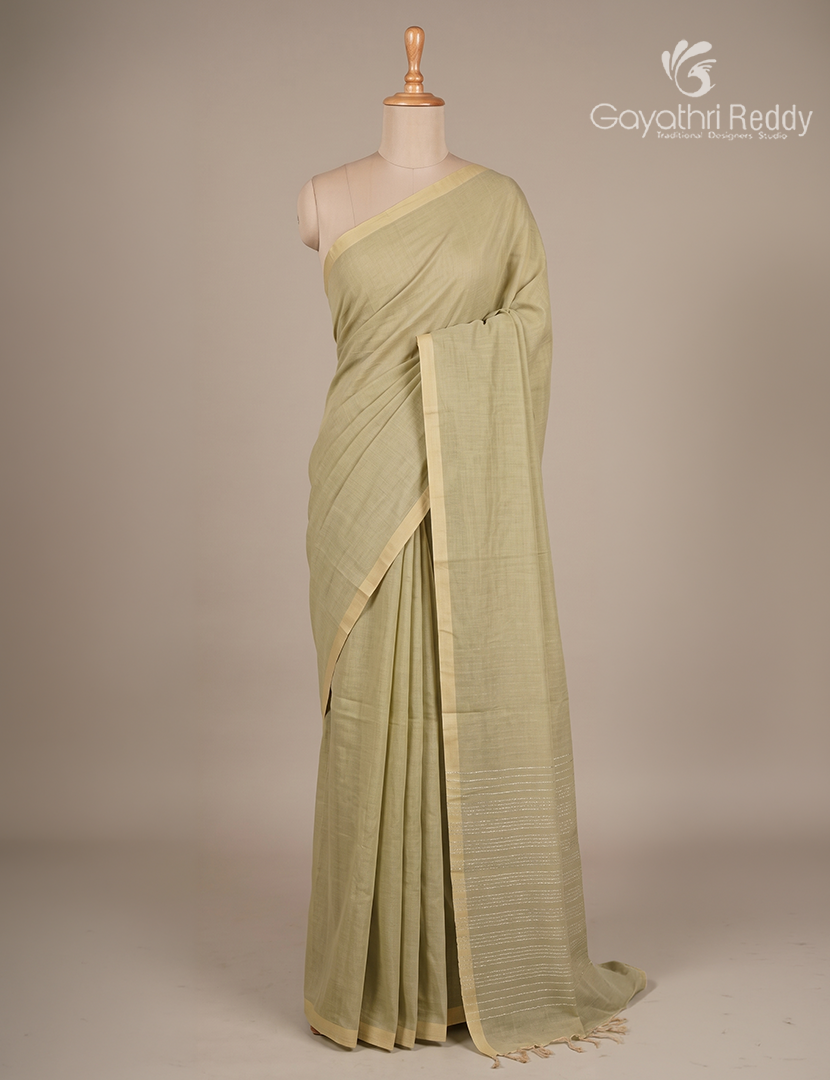 Pure Handloom Cotton Saree in Light Beige