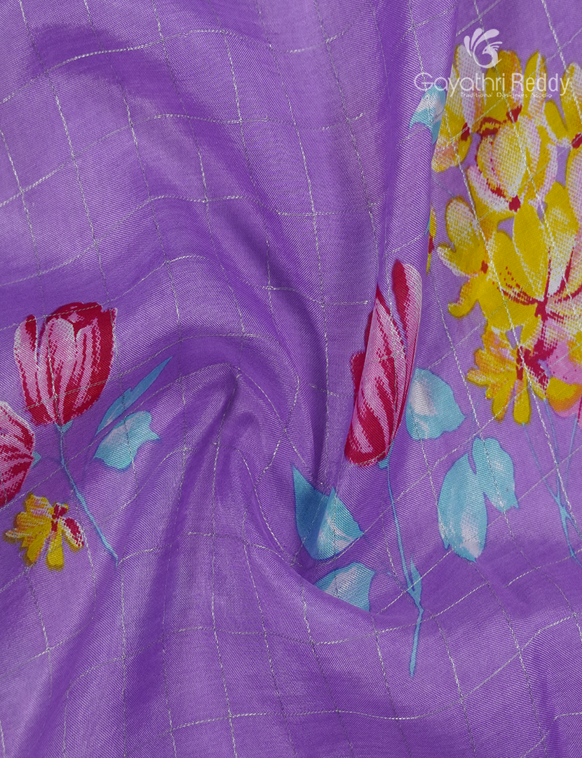Mangalgiri Printed Saree in Lavender and Sea Blue