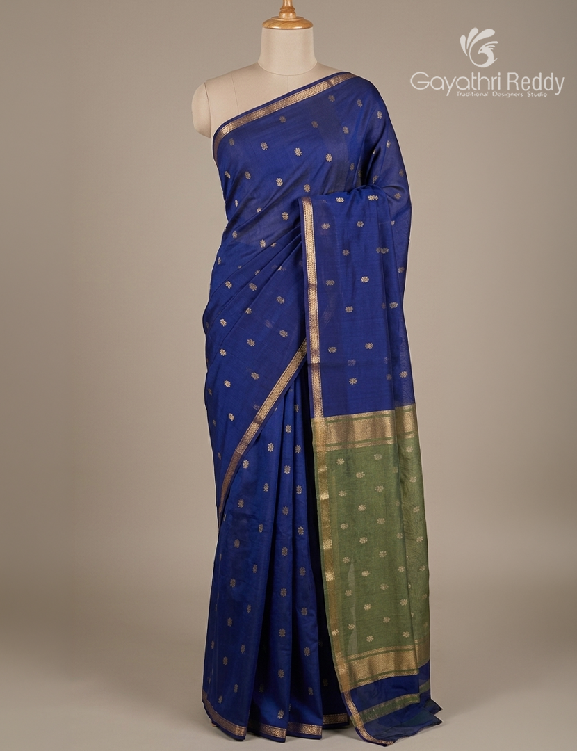 Kanchipuram Sico Saree in Navy Blue and Olive Grey