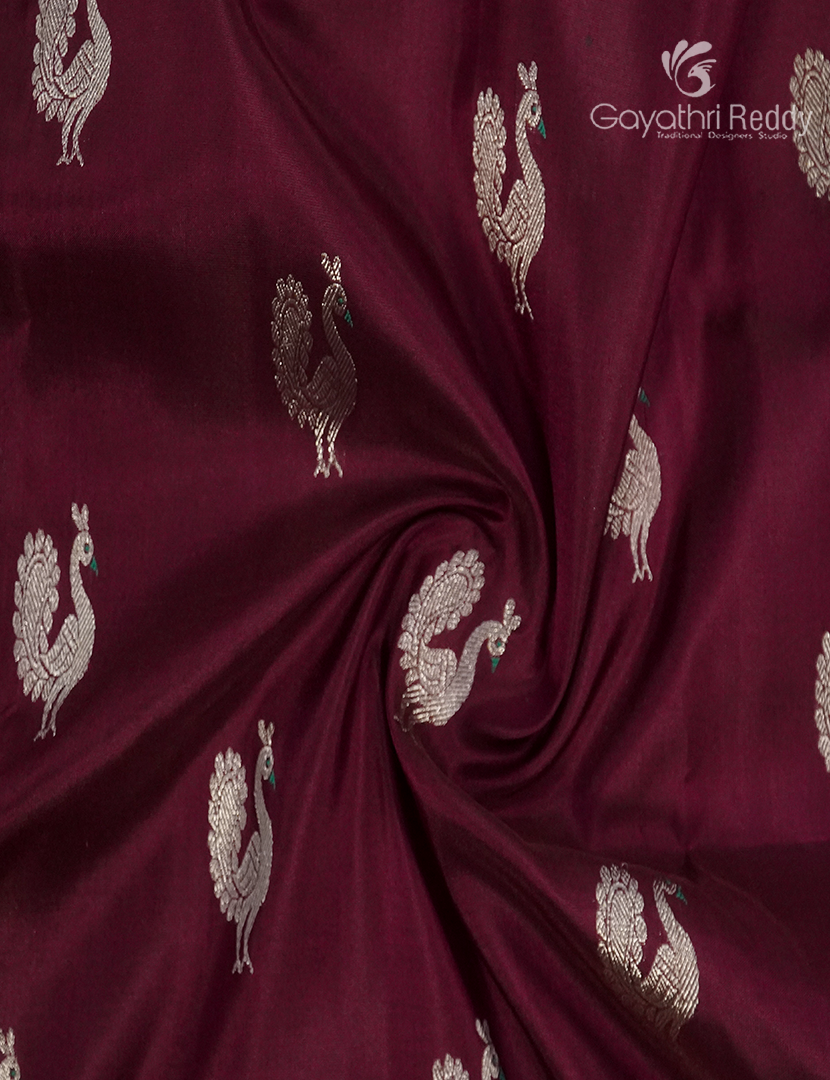 Pure Venkatagiri Silk Saree in Deep Maroon and Burnt Orange