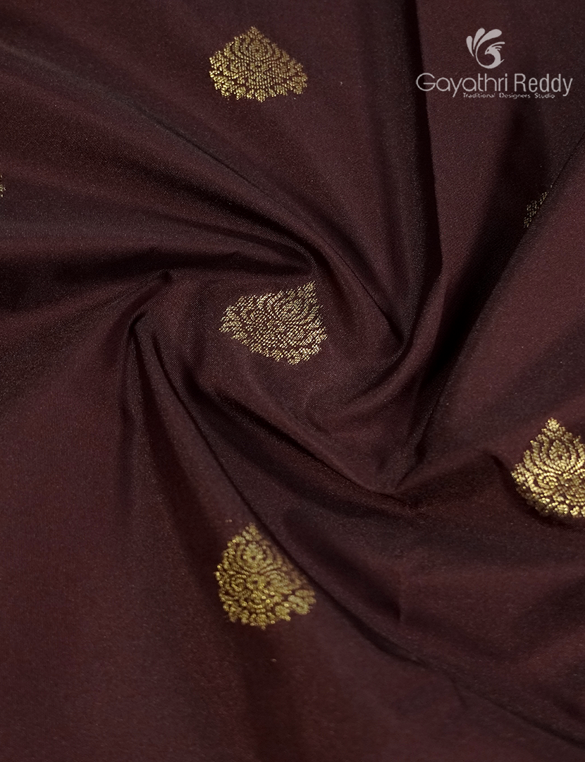 Semi Kanchipuram Silk Saree in Deep Brown and Orange